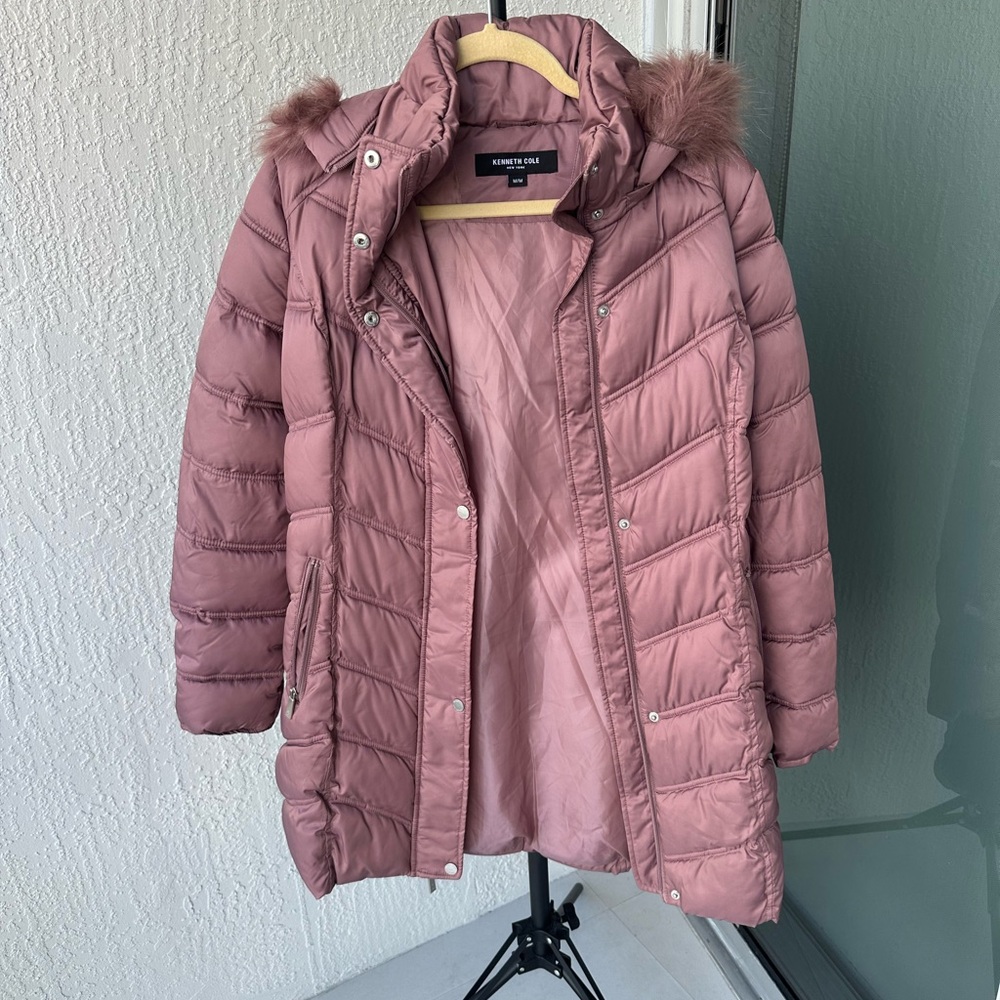 Banana Republic Mauve Puffer Jacket with Faux Fur Hood